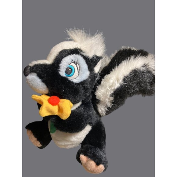 Disney Store Flower the Skunk Plush Toy w/ Flower 9" Black White Stuffed Animal - Picture 2 of 12